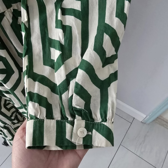 Zara Ecru White Green Geo Geometric Print Karen Tiered Midi Size S - Picture 6 of 16